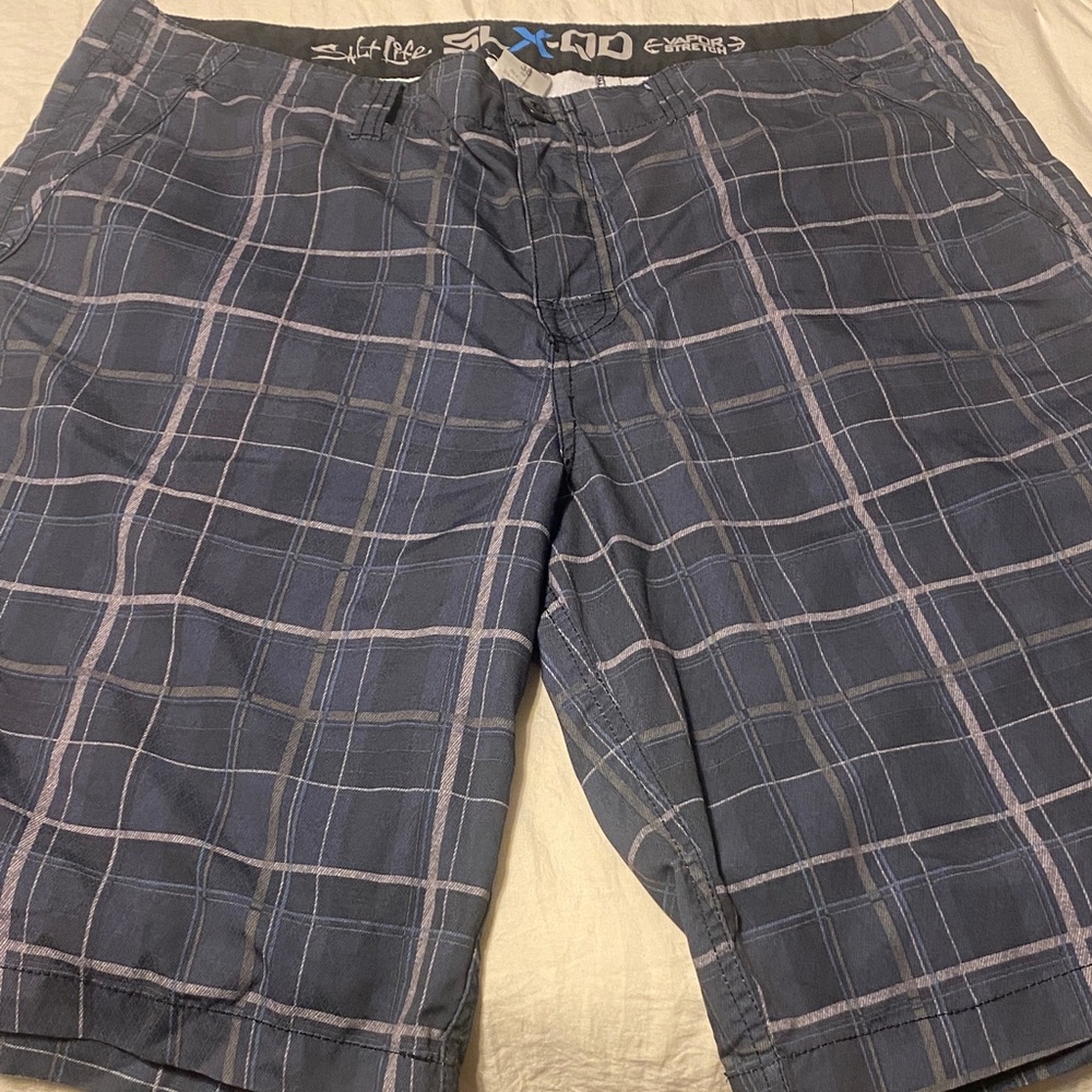 Salt Life Navy and Light Gray Plaid Boardshorts